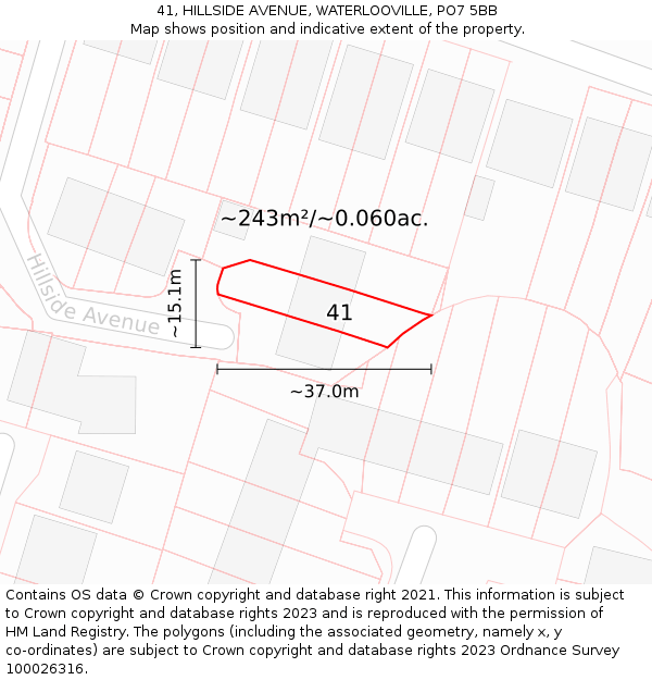 41, HILLSIDE AVENUE, WATERLOOVILLE, PO7 5BB: Plot and title map
