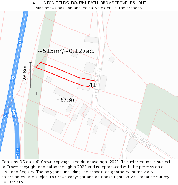 41, HINTON FIELDS, BOURNHEATH, BROMSGROVE, B61 9HT: Plot and title map