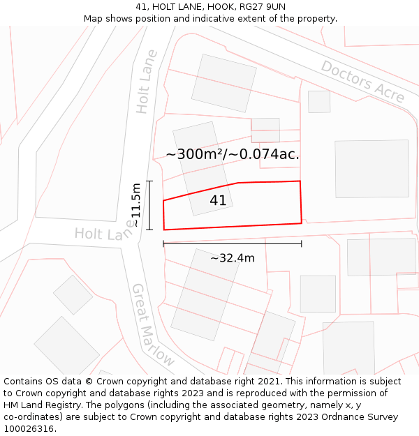 41, HOLT LANE, HOOK, RG27 9UN: Plot and title map