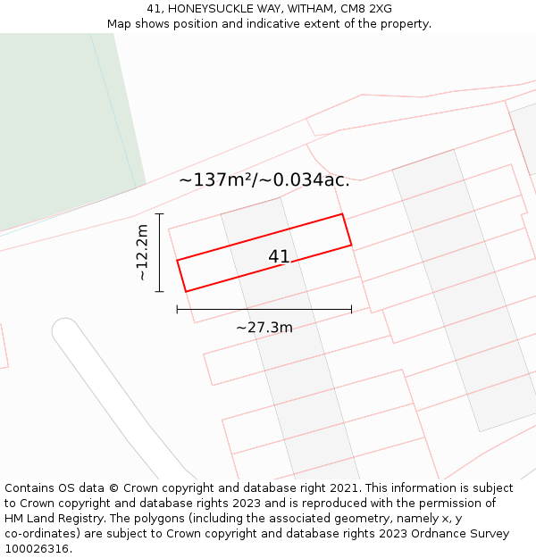 41, HONEYSUCKLE WAY, WITHAM, CM8 2XG: Plot and title map