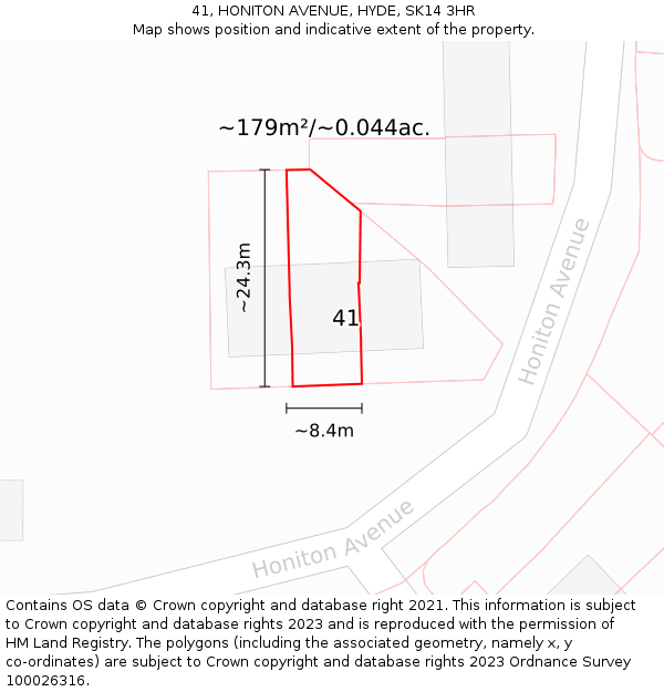 41, HONITON AVENUE, HYDE, SK14 3HR: Plot and title map