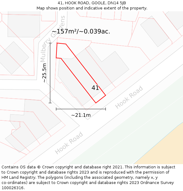 41, HOOK ROAD, GOOLE, DN14 5JB: Plot and title map