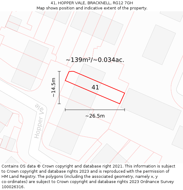 41, HOPPER VALE, BRACKNELL, RG12 7GH: Plot and title map