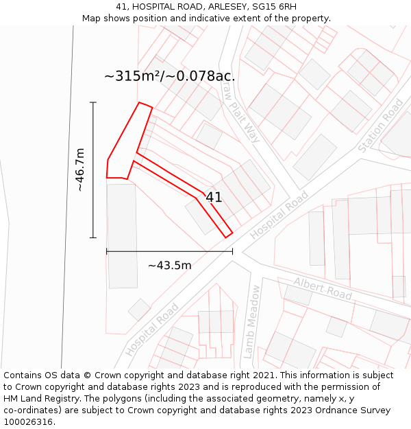 41, HOSPITAL ROAD, ARLESEY, SG15 6RH: Plot and title map