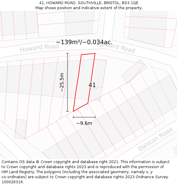 41, HOWARD ROAD, SOUTHVILLE, BRISTOL, BS3 1QE: Plot and title map