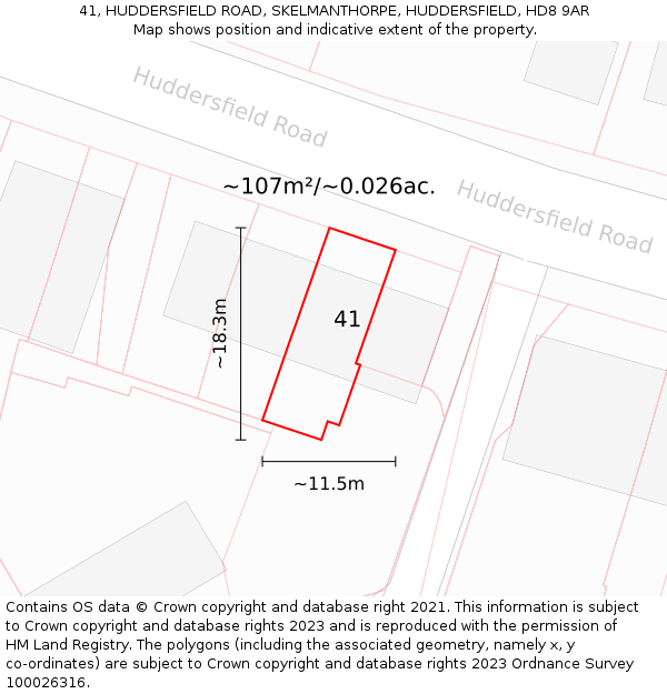 41, HUDDERSFIELD ROAD, SKELMANTHORPE, HUDDERSFIELD, HD8 9AR: Plot and title map