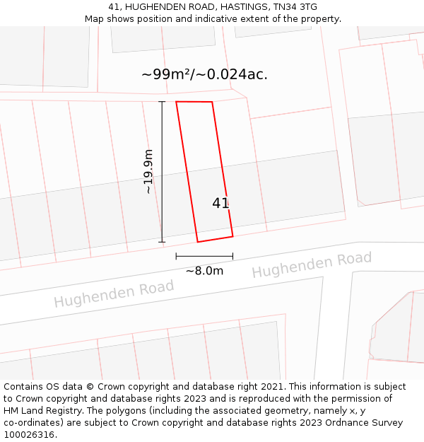 41, HUGHENDEN ROAD, HASTINGS, TN34 3TG: Plot and title map
