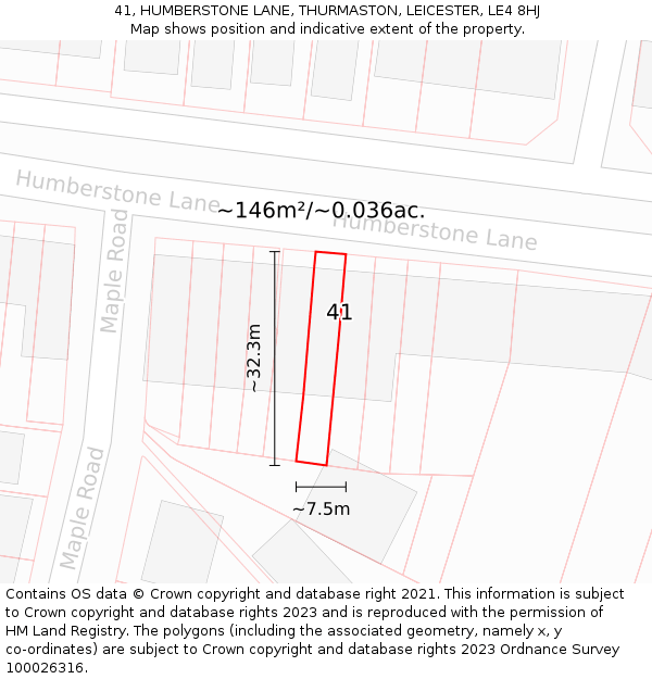 41, HUMBERSTONE LANE, THURMASTON, LEICESTER, LE4 8HJ: Plot and title map