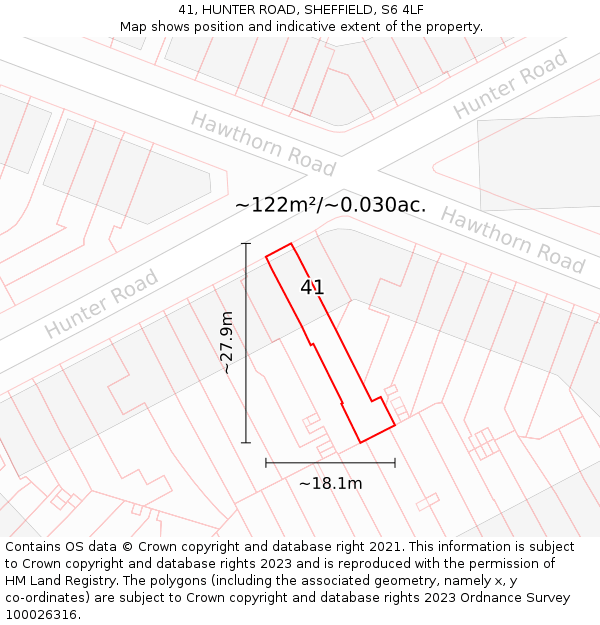 41, HUNTER ROAD, SHEFFIELD, S6 4LF: Plot and title map