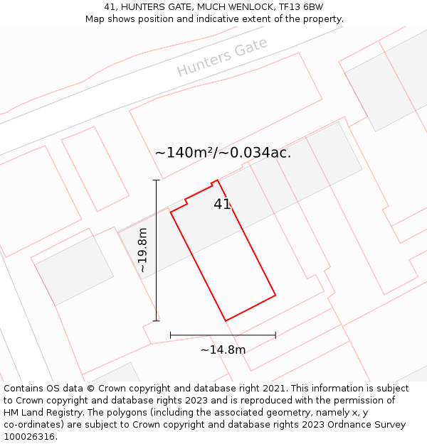 41, HUNTERS GATE, MUCH WENLOCK, TF13 6BW: Plot and title map