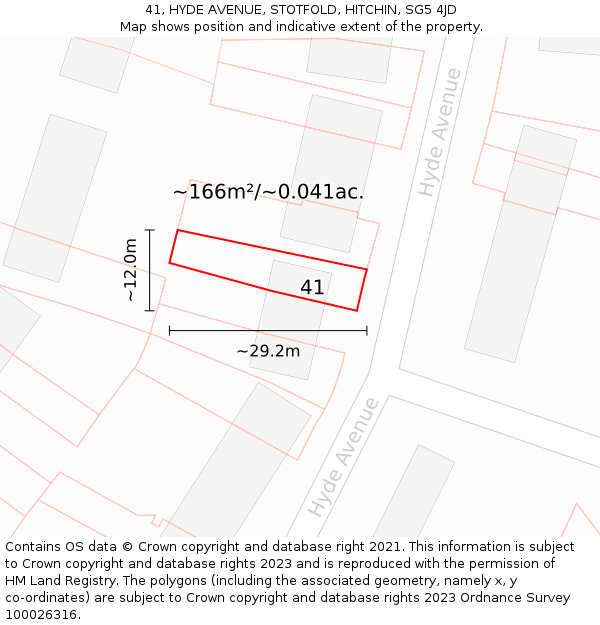 41, HYDE AVENUE, STOTFOLD, HITCHIN, SG5 4JD: Plot and title map
