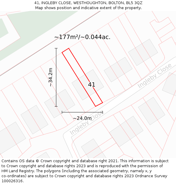 41, INGLEBY CLOSE, WESTHOUGHTON, BOLTON, BL5 3QZ: Plot and title map