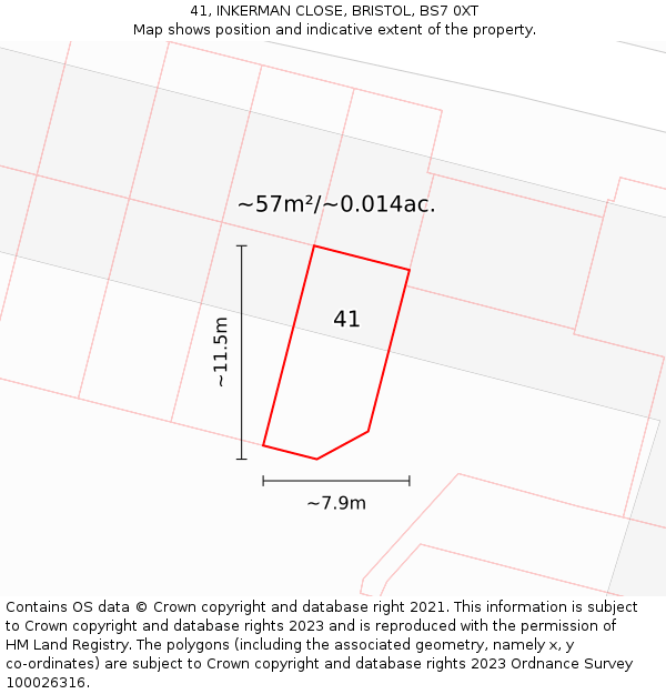41, INKERMAN CLOSE, BRISTOL, BS7 0XT: Plot and title map