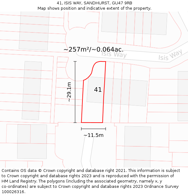 41, ISIS WAY, SANDHURST, GU47 9RB: Plot and title map