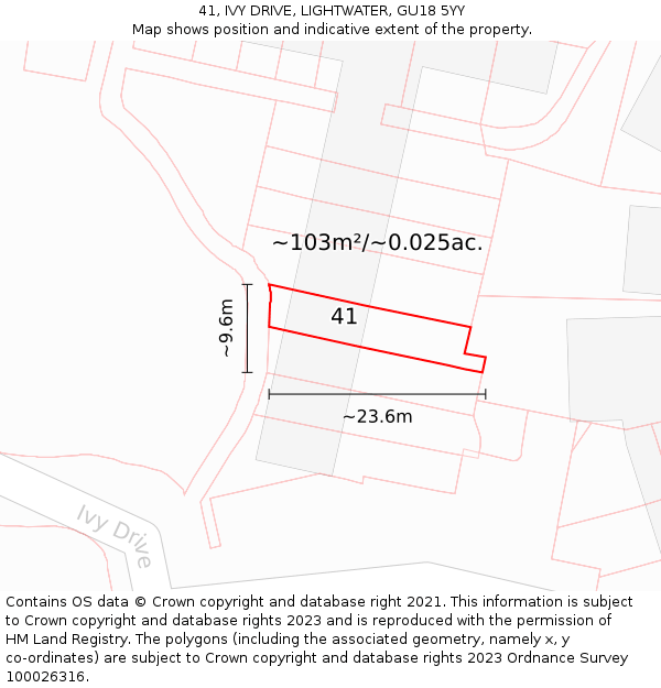 41, IVY DRIVE, LIGHTWATER, GU18 5YY: Plot and title map