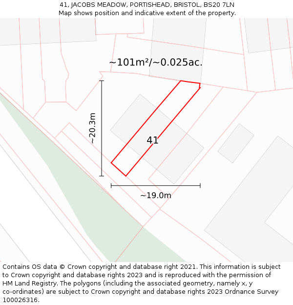 41, JACOBS MEADOW, PORTISHEAD, BRISTOL, BS20 7LN: Plot and title map
