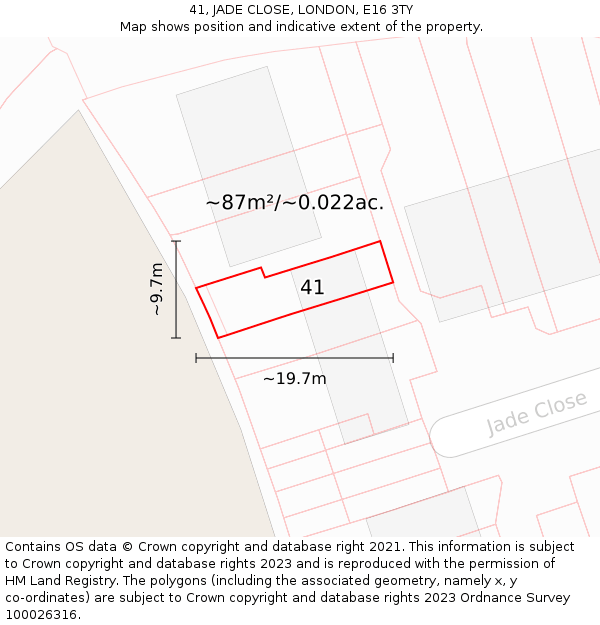 41, JADE CLOSE, LONDON, E16 3TY: Plot and title map