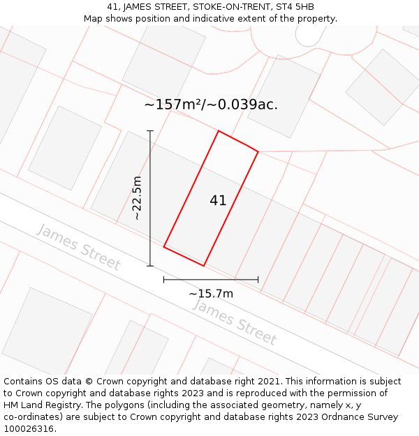 41, JAMES STREET, STOKE-ON-TRENT, ST4 5HB: Plot and title map