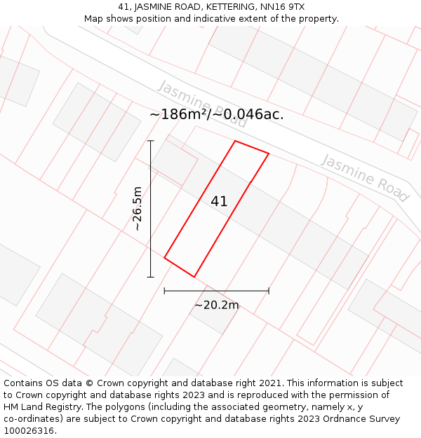 41, JASMINE ROAD, KETTERING, NN16 9TX: Plot and title map