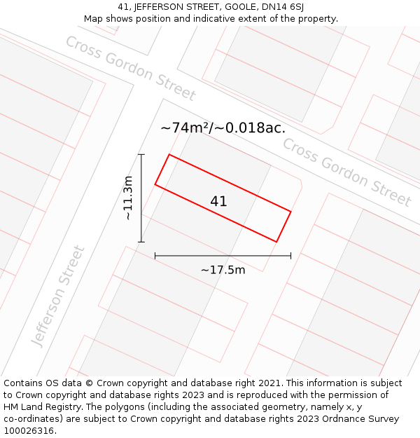 41, JEFFERSON STREET, GOOLE, DN14 6SJ: Plot and title map