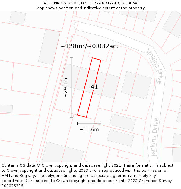 41, JENKINS DRIVE, BISHOP AUCKLAND, DL14 6XJ: Plot and title map