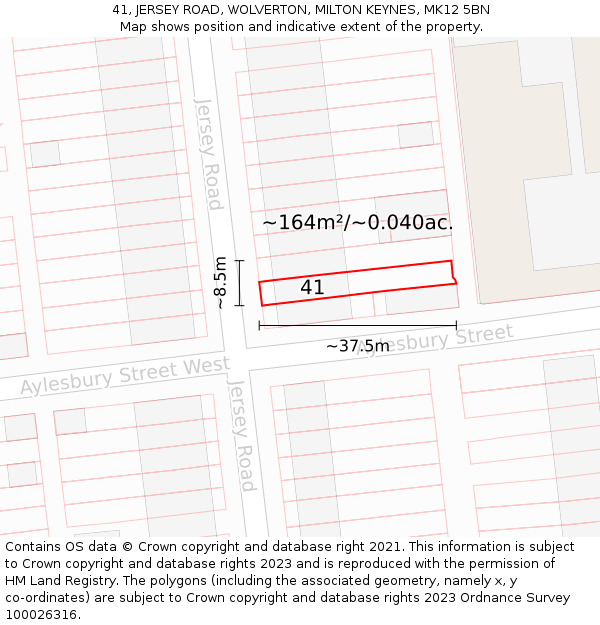 41, JERSEY ROAD, WOLVERTON, MILTON KEYNES, MK12 5BN: Plot and title map