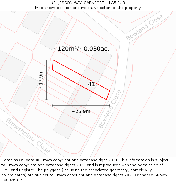 41, JESSON WAY, CARNFORTH, LA5 9UR: Plot and title map