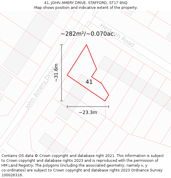 41, JOHN AMERY DRIVE, STAFFORD, ST17 9NQ: Plot and title map