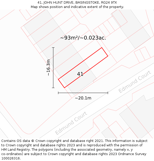 41, JOHN HUNT DRIVE, BASINGSTOKE, RG24 9TX: Plot and title map