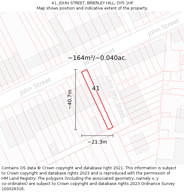 41, JOHN STREET, BRIERLEY HILL, DY5 1HF: Plot and title map