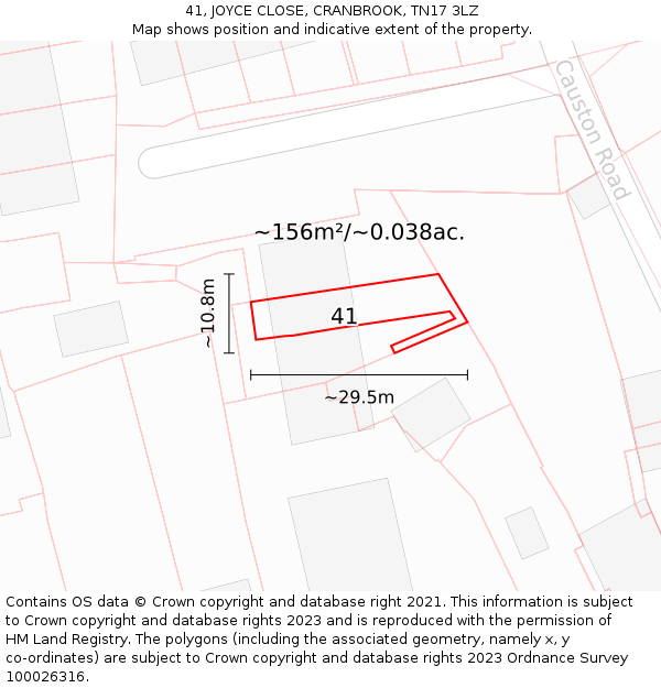 41, JOYCE CLOSE, CRANBROOK, TN17 3LZ: Plot and title map