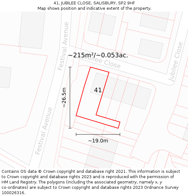 41, JUBILEE CLOSE, SALISBURY, SP2 9HF: Plot and title map