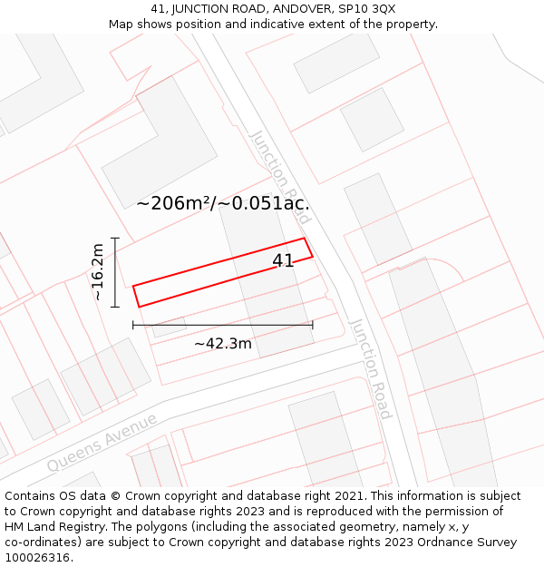 41, JUNCTION ROAD, ANDOVER, SP10 3QX: Plot and title map