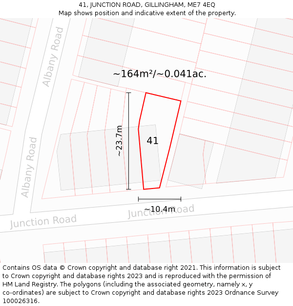 41, JUNCTION ROAD, GILLINGHAM, ME7 4EQ: Plot and title map