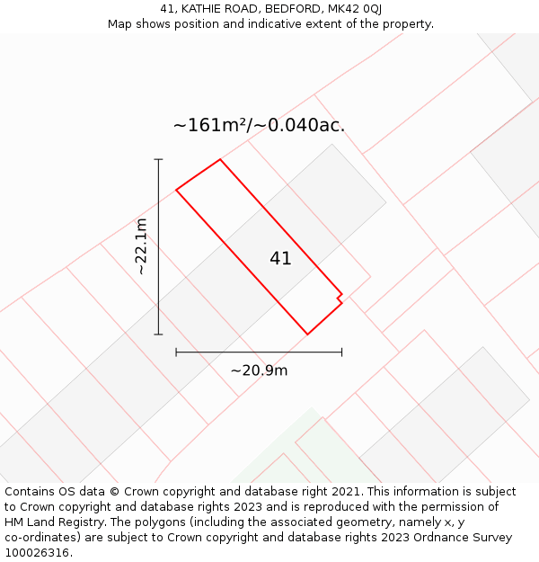 41, KATHIE ROAD, BEDFORD, MK42 0QJ: Plot and title map