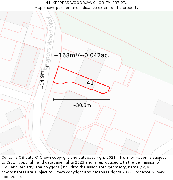 41, KEEPERS WOOD WAY, CHORLEY, PR7 2FU: Plot and title map