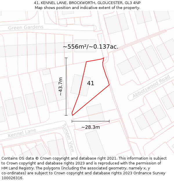 41, KENNEL LANE, BROCKWORTH, GLOUCESTER, GL3 4NP: Plot and title map