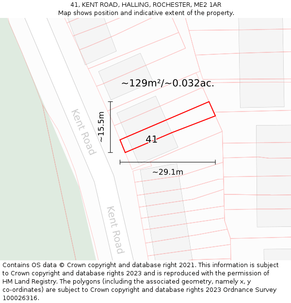 41, KENT ROAD, HALLING, ROCHESTER, ME2 1AR: Plot and title map