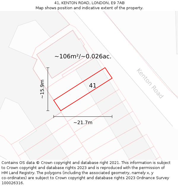 41, KENTON ROAD, LONDON, E9 7AB: Plot and title map