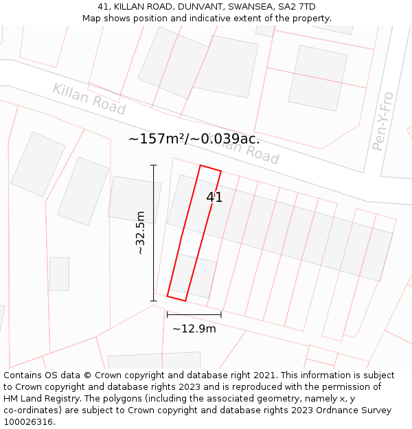 41, KILLAN ROAD, DUNVANT, SWANSEA, SA2 7TD: Plot and title map