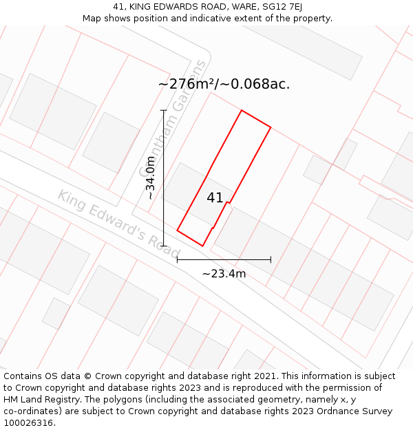 41, KING EDWARDS ROAD, WARE, SG12 7EJ: Plot and title map