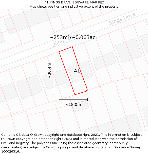 41, KINGS DRIVE, EDGWARE, HA8 8ED: Plot and title map