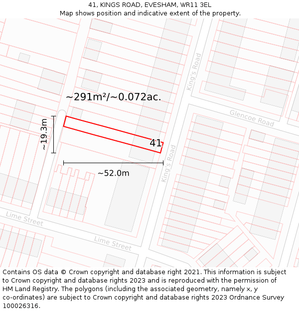 41, KINGS ROAD, EVESHAM, WR11 3EL: Plot and title map