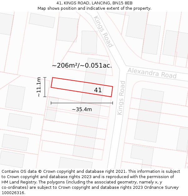 41, KINGS ROAD, LANCING, BN15 8EB: Plot and title map