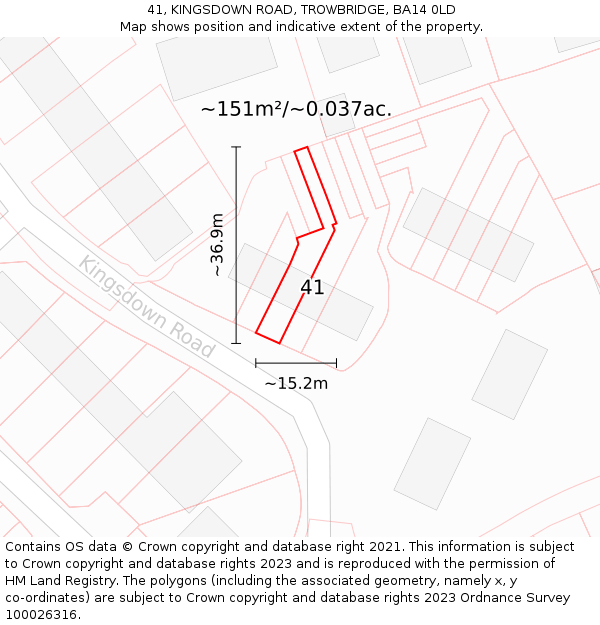 41, KINGSDOWN ROAD, TROWBRIDGE, BA14 0LD: Plot and title map