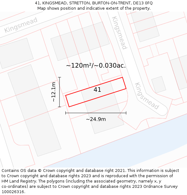 41, KINGSMEAD, STRETTON, BURTON-ON-TRENT, DE13 0FQ: Plot and title map