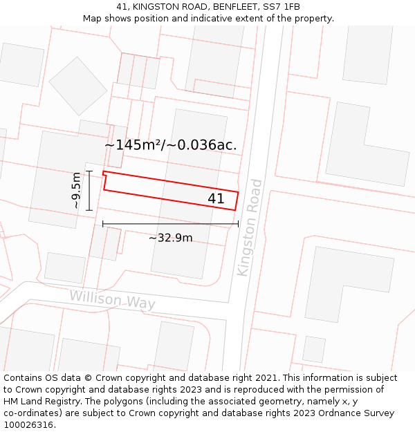 41, KINGSTON ROAD, BENFLEET, SS7 1FB: Plot and title map