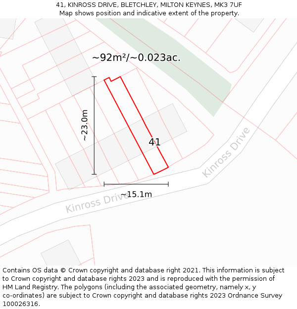41, KINROSS DRIVE, BLETCHLEY, MILTON KEYNES, MK3 7UF: Plot and title map