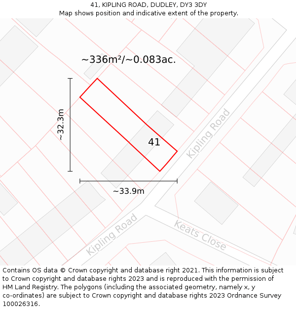41, KIPLING ROAD, DUDLEY, DY3 3DY: Plot and title map