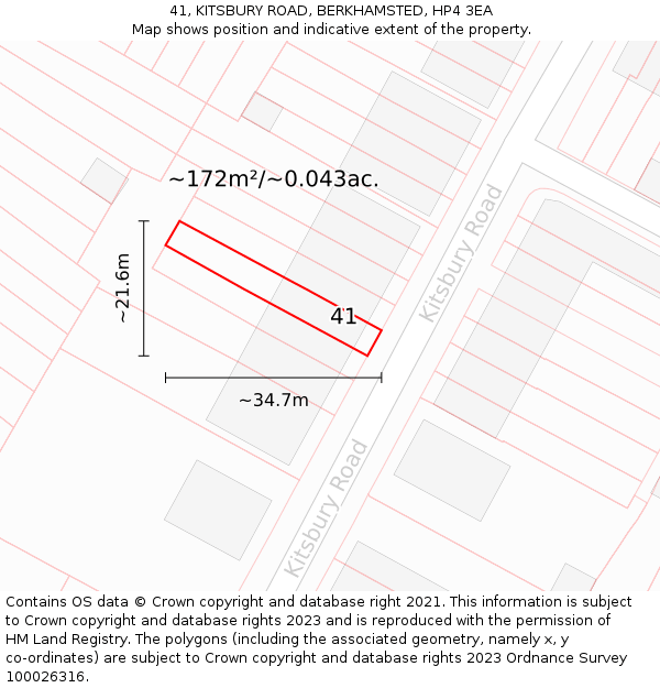 41, KITSBURY ROAD, BERKHAMSTED, HP4 3EA: Plot and title map